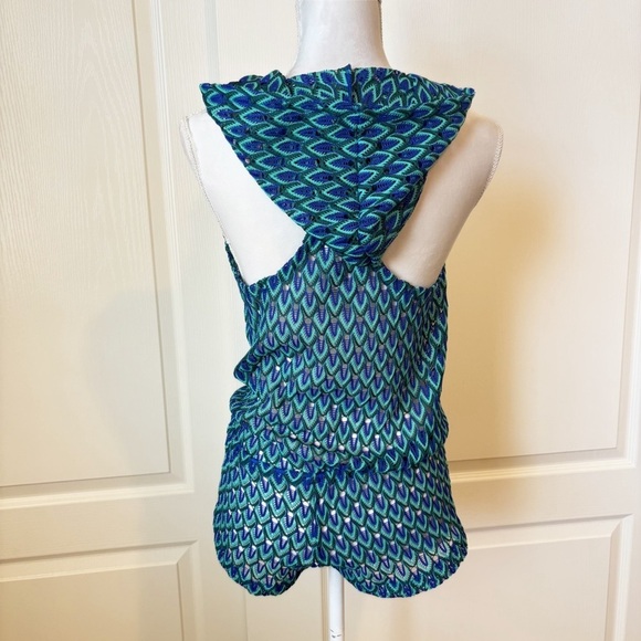 Luli Fama Hoodie Romper in Blue Kiss Peacock Pattern Women’s XSmall NWT - Picture 5 of 11